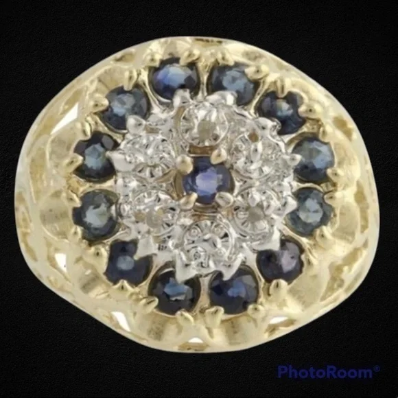10k solid gold blue sapphire Diamond ring - Picture 1 of 8